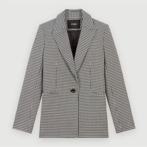Maje Black and White Houndstooth Blazer